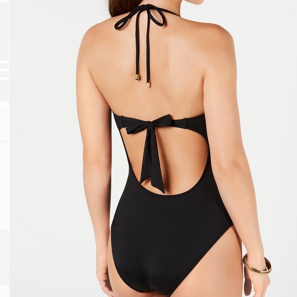 Bar III Draped-Front Halter One-Piece Swimsuit - Picture 2 of 8